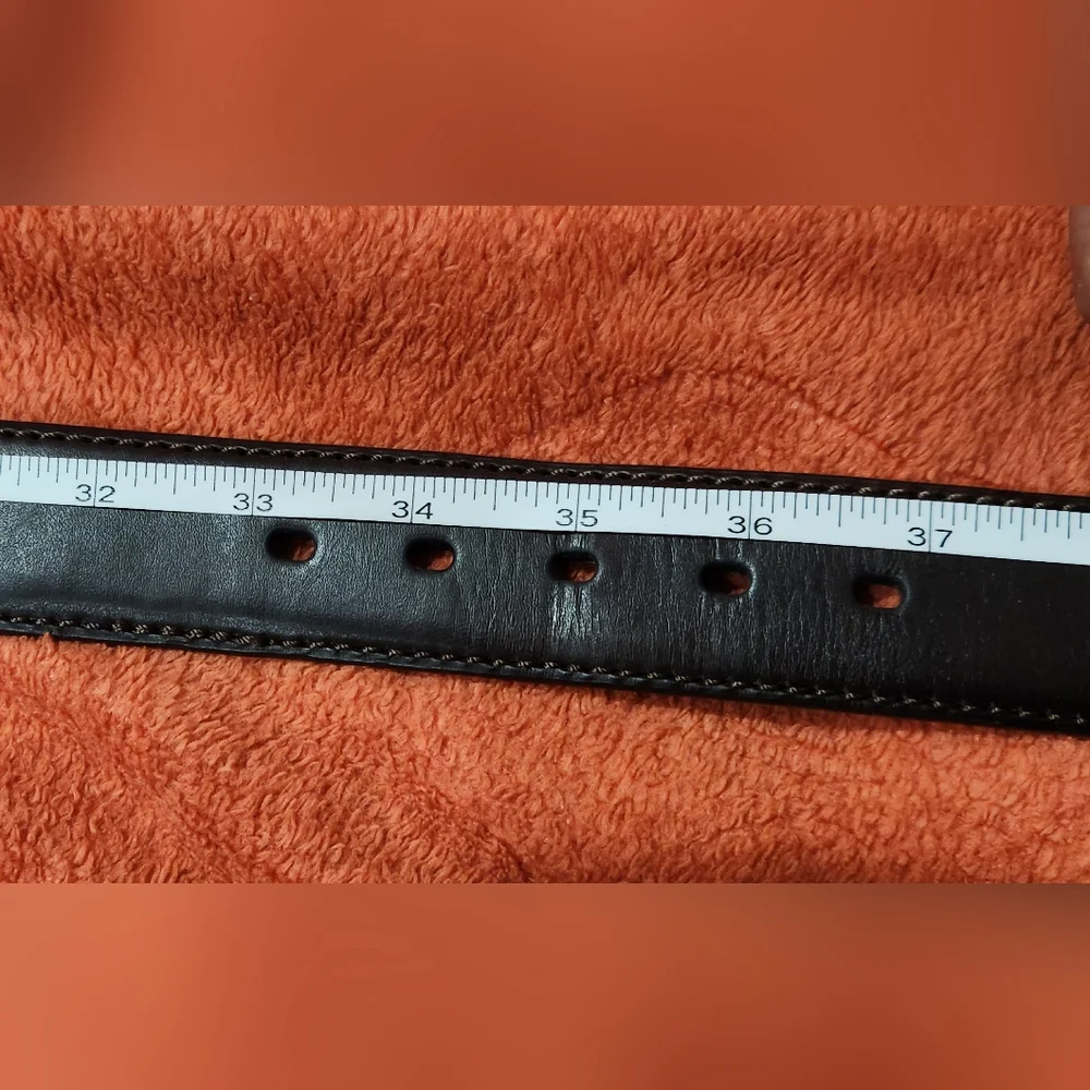 Columbia men's beige woven belt with dark brown leather trim size 34